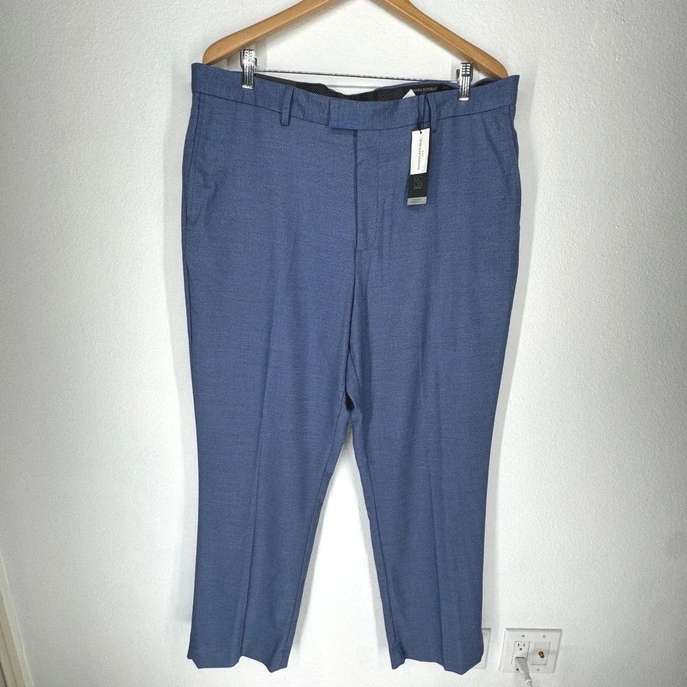 Banana Republic Slim Fit Wrinkle Resist Dress Pants Blue 38x32 Mens NEW‎ Flat
